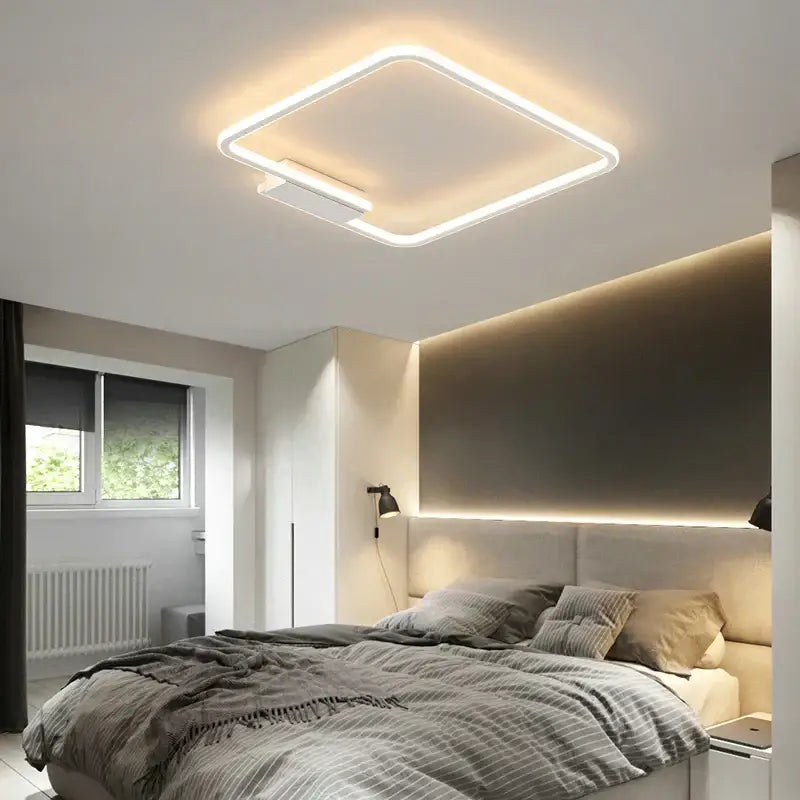 Modern black circular led indoor ceiling lamp with sleek white frame and warm ambient glow for living room decorbites ceiling lamp