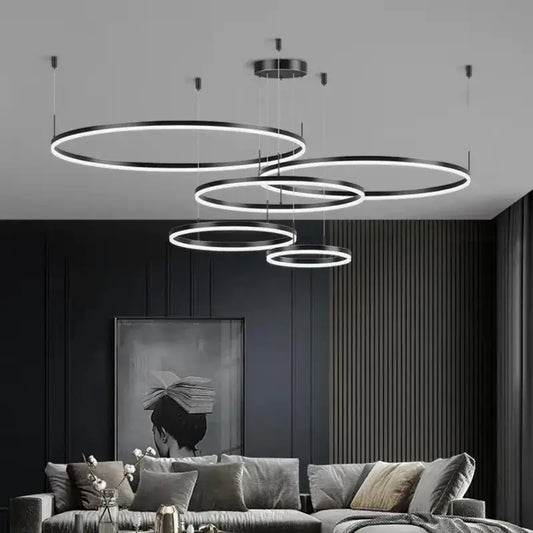 Modern black circular led pendant lights with glowing white rings from DecorBites led pendant for living spaces