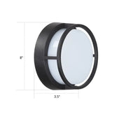 Modern black circular outdoor wall lamp with frosted white diffuser and warm color minimalist LED design