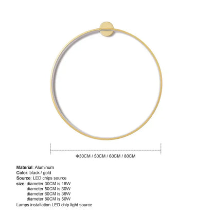 Gold-colored circular led wall light with sleek aluminum frame and adjustable diameter for warm bedroom lighting decorbites led wall