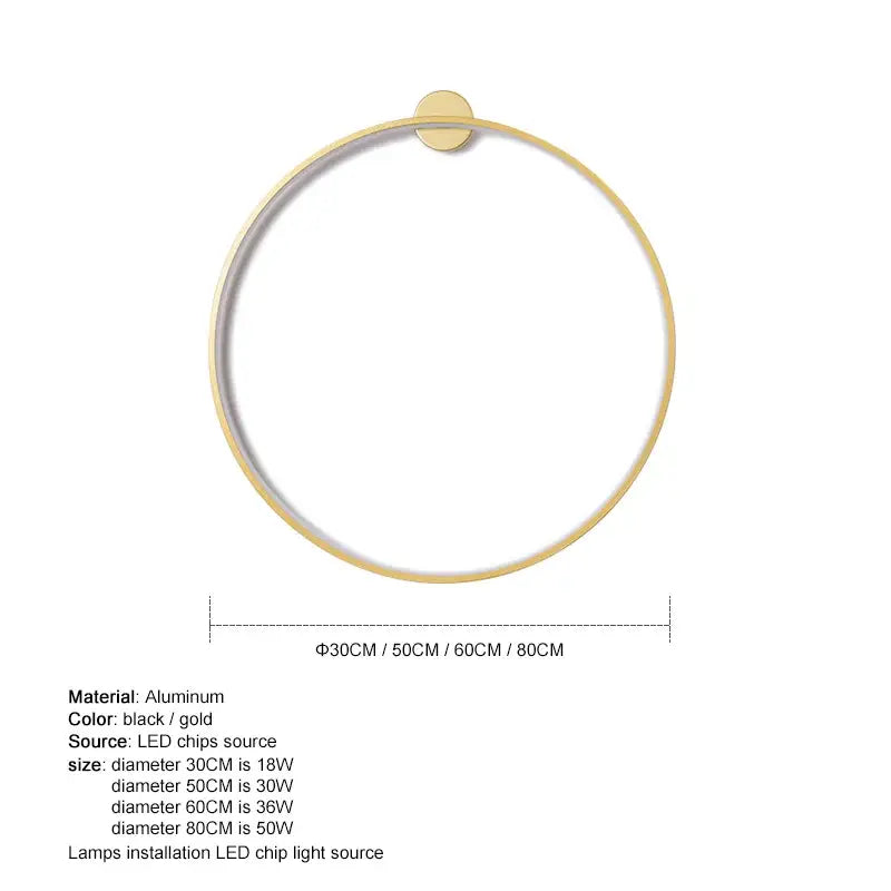 Gold-colored circular led wall light with sleek aluminum frame and adjustable diameter for warm bedroom lighting decorbites led wall
