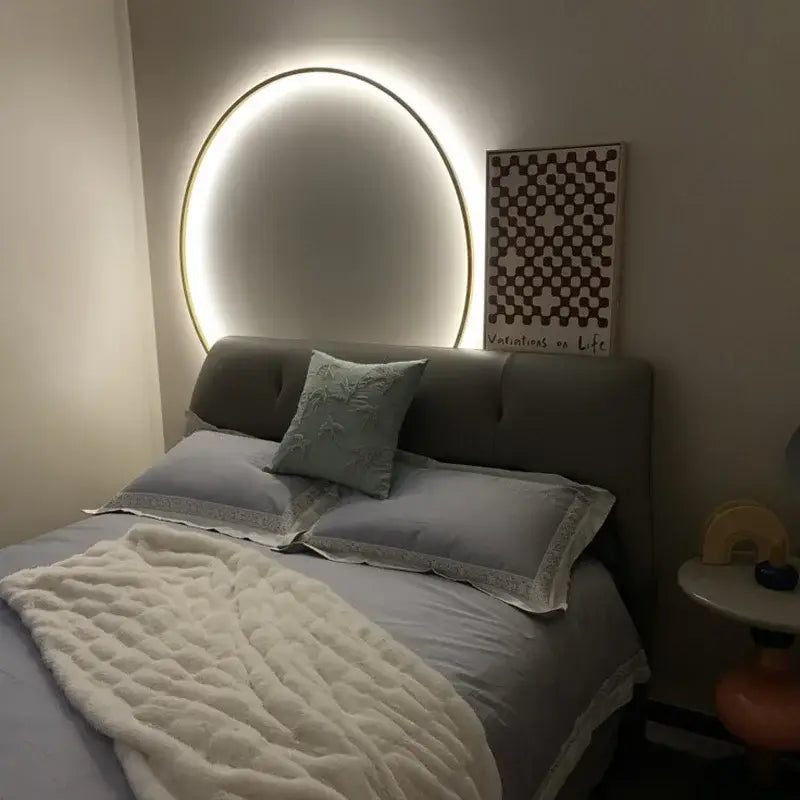 Modern black circular led wall lights with warm glow and sleek metallic frame ideal for bedroom decorbites led wall lighting