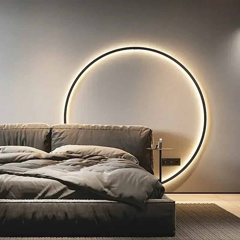 Modern black circular wall lamp with sleek frame and warm ambient led light perfect for living room decorbites wall lamp