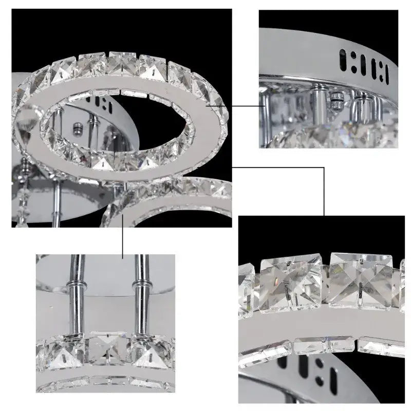 Modern black and clear crystal led ceiling chandelier with chrome finish and two concentric rings by decorbites crystal led
