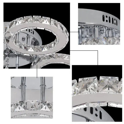 Modern black and clear crystal led ceiling chandelier with chrome finish and two concentric rings by decorbites crystal led