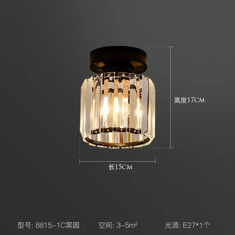 Modern black and clear crystal led ceiling light with vertical crystal prisms and metallic bands for bedroom decorbites crystal led