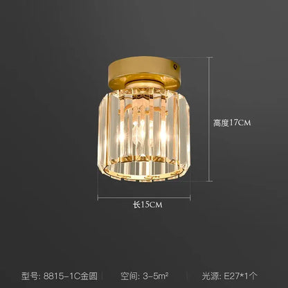 Modern black and clear crystal led ceiling light with gold finish and cylindrical decorbites crystal led prisms