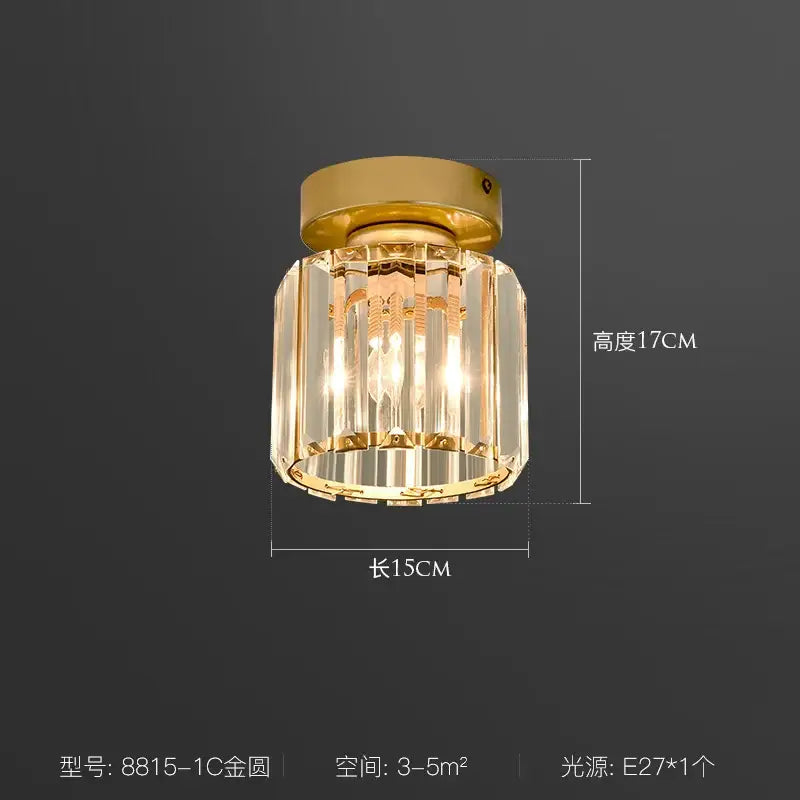 Modern black and clear crystal led ceiling light with gold finish and cylindrical decorbites crystal led prisms