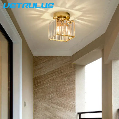 Modern black and clear crystal led ceiling light bedroom chandelier with gold-finished crystal led vertical glass prisms frame