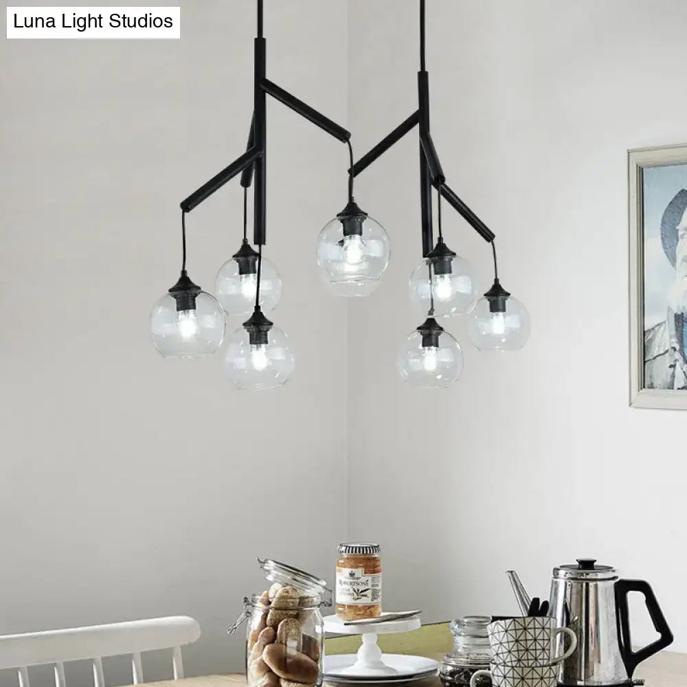 DecorBites™ ultra-modern black metal pendant light with clear glass globe bulbs 8 lights 110v-120v hanging fixture