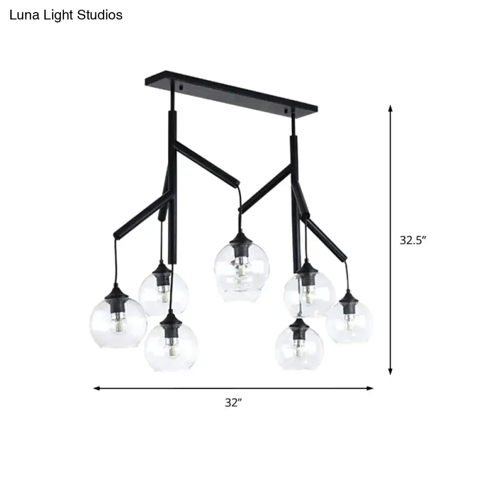 Black metal pendant light with five clear glass globe shades suitable for 110v-120v ultra-modern ceiling fixture