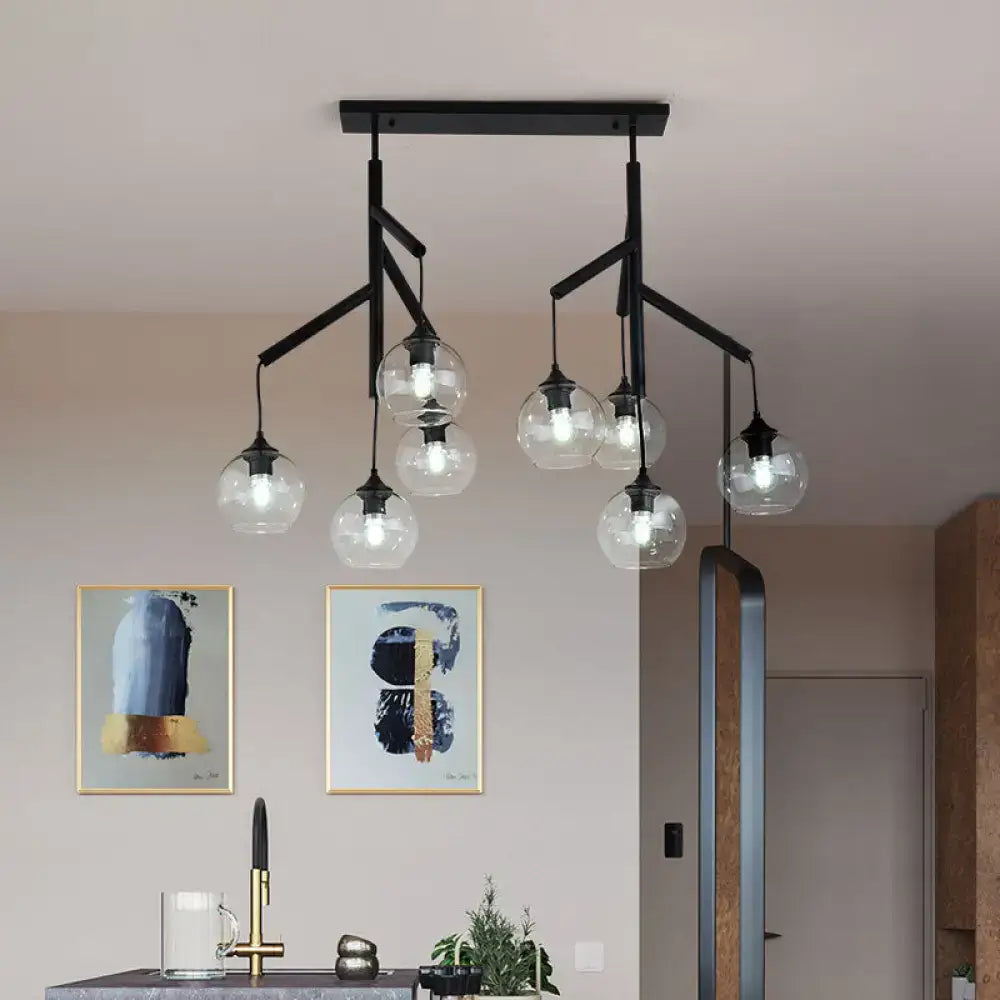 DecorBites™ ultra-modern black metal pendant light with clear glass globe bulbs for 110v-120v ceiling installation