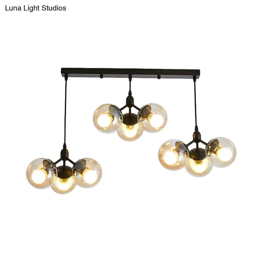 Lámpara de techo colgante redonda moderna de cristal transparente negro con diseño lineal - Múltiples luces