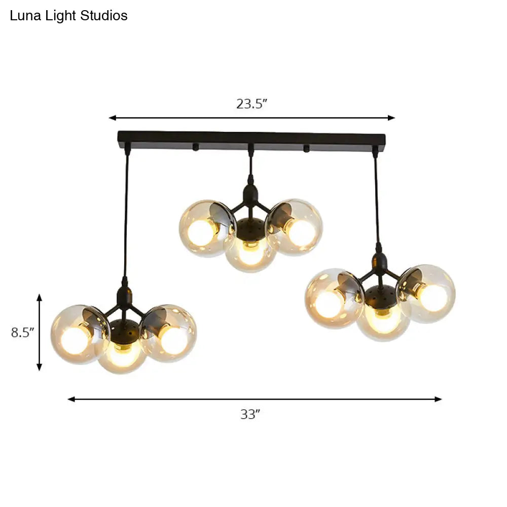 Lámpara de techo colgante redonda moderna de cristal transparente negro con diseño lineal - Múltiples luces