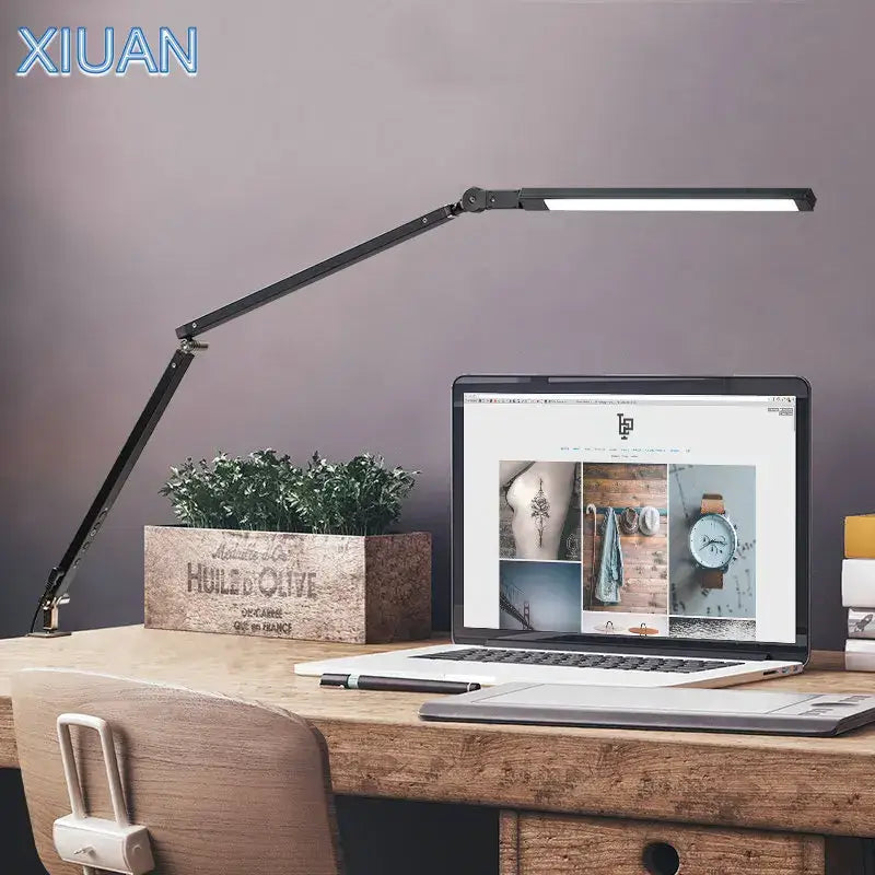 Modern black clip led desk lamp with adjustable long articulated arm for flexible office reading and decorbites clip led use