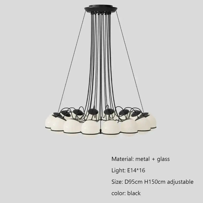 Modern black concentric chandelier pendant lights with black metal frame and frosted glass shade led globes suspended by cords