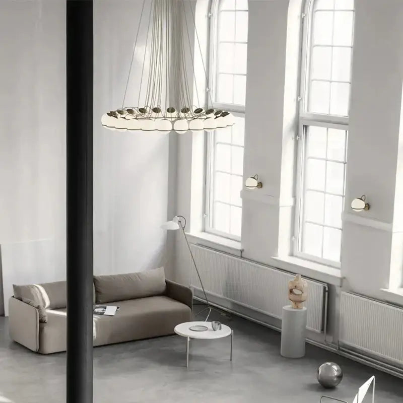Modern black concentric chandelier pendant lights with frosted glass shade led discs suspended by metal frame