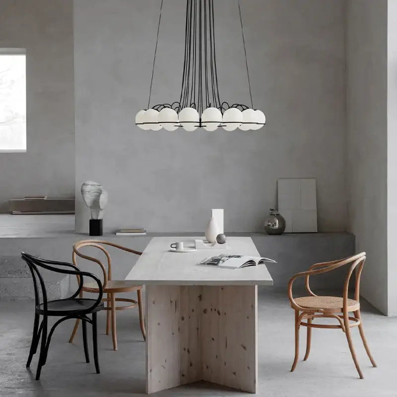 Modern black concentric chandelier pendant lights with multiple white glass shade led spherical globes suspended by wires
