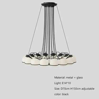 Modern black concentric pendant lights featuring a metal frame with multiple frosted glass shade led globes