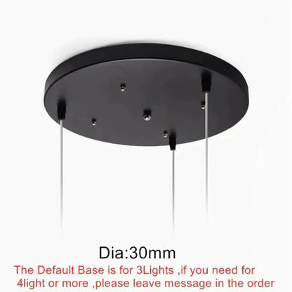 Modern black conical led pendant lamp with black circular ceiling base and three adjustable suspension rods for kitchen island