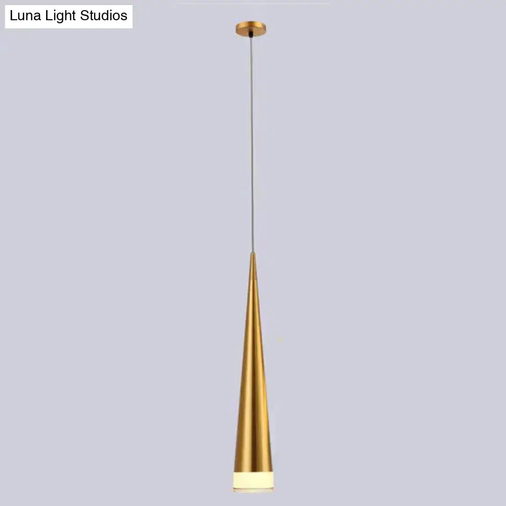 Modern black conical led pendant lamp with gold-toned sleek design and warm glow ideal for kitchen island lighting