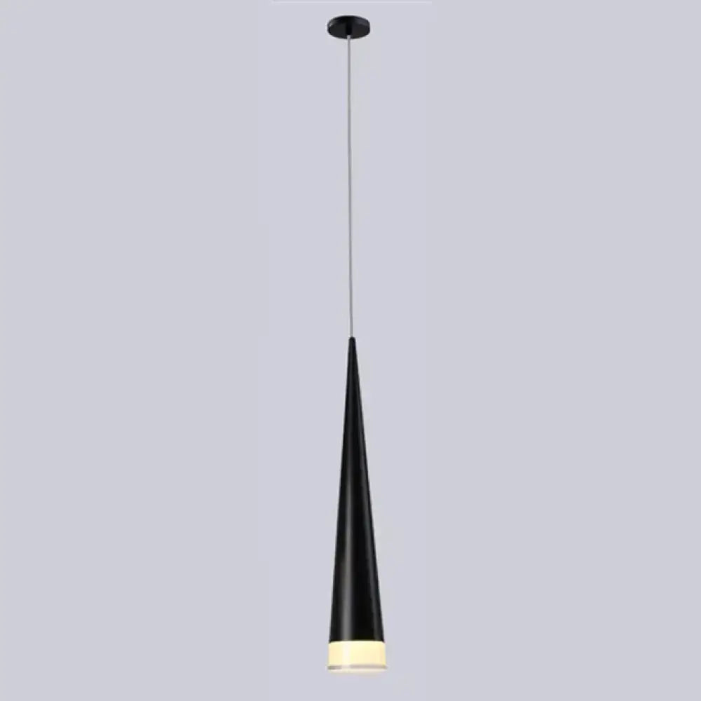 Modern black conical led pendant lamp with sleek design and warm illuminated base for kitchen island lighting
