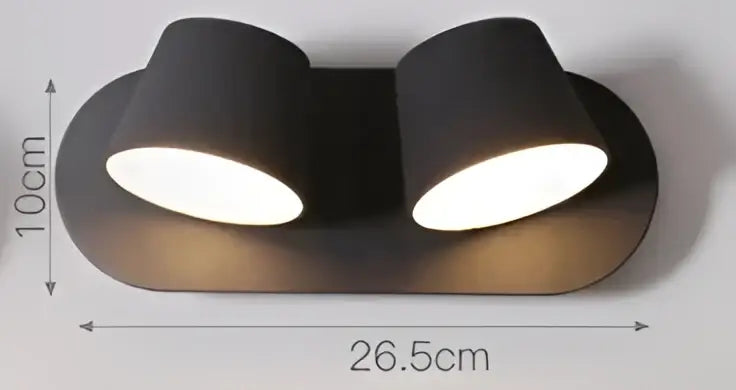 Modern black conical led wall lamp with dual cylindrical shades and matte finish for bedroom reading light use