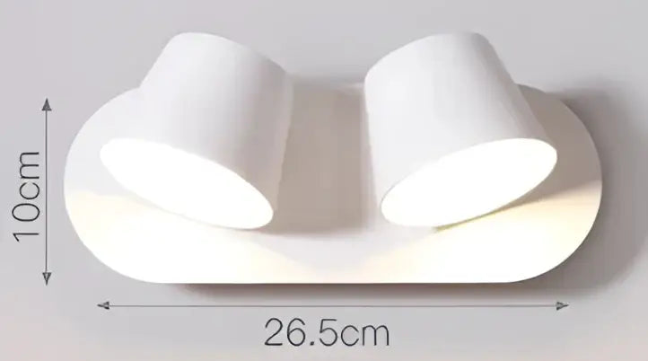 White dual-head led wall lamp with sleek modern design ideal for bedroom reading and wall mounting