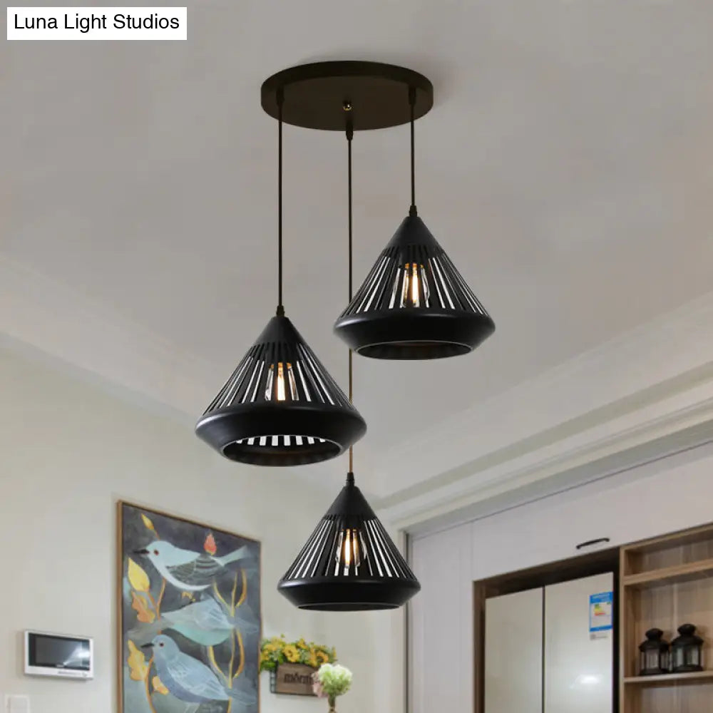 Modern Black Conical Pendant Light with 3 Suspension Lights for Dining Room