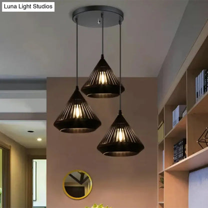 Modern Black Conical Pendant Light with 3 Suspension Lights for Dining Room