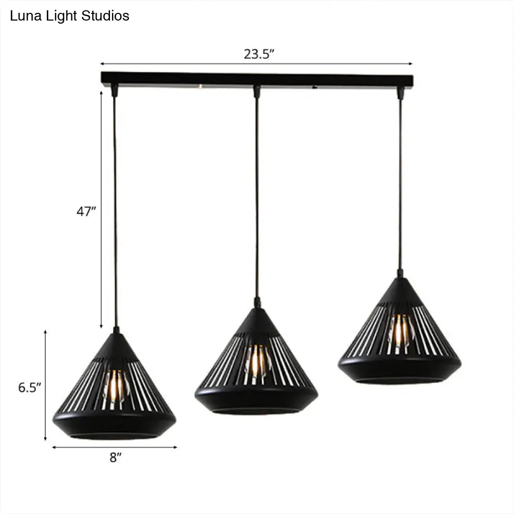 Modern Black Conical Pendant Light with 3 Suspension Lights for Dining Room