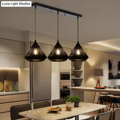 Modern Black Conical Pendant Light with 3 Suspension Lights for Dining Room