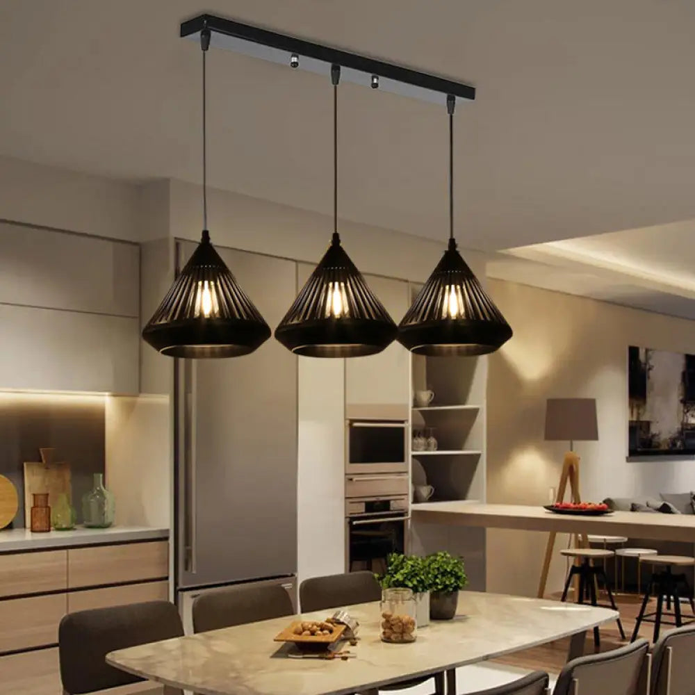 Modern Black Conical Pendant Light with 3 Suspension Lights for Dining Room