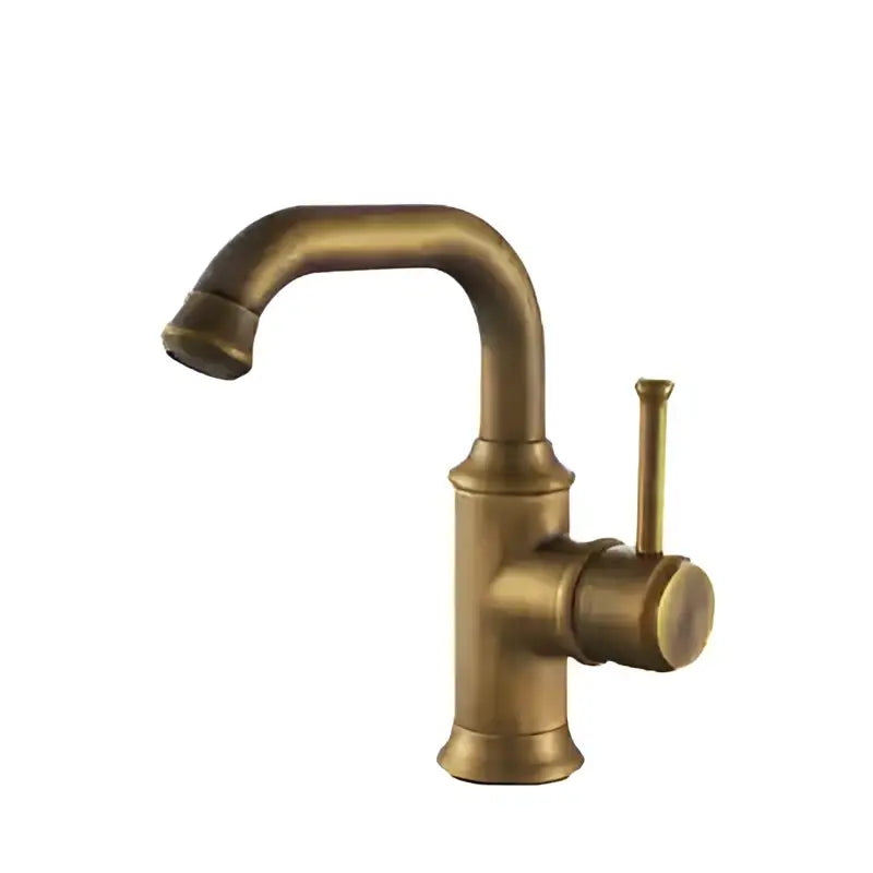 Antique brass single-handle basin faucet with curved spout and cylindrical base in decorbites black antique finish