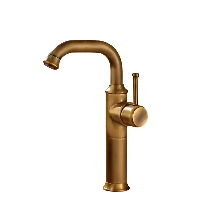 Antique brass single-handle basin faucet with curved spout and cylindrical base in decorbites black antique style