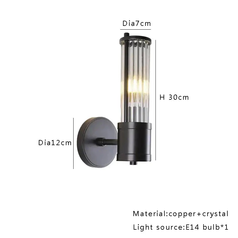 Modern black copper glass pendant dining room hanging lamp featuring a black copper crystal wall sconce with cylindrical shade