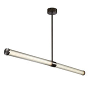 Modern black copper glass pendant dining room lamp with sleek cylindrical glass tube and metallic decorbites black copper accents