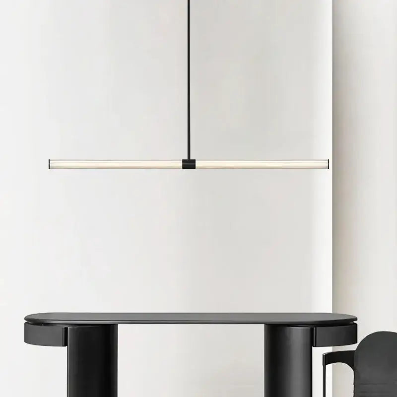 Modern black copper glass pendant dining room hanging lamp with minimalist black copper glass rectangular led bar