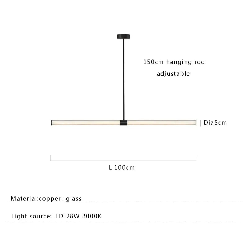 Modern black copper glass pendant dining room hanging lamp with sleek copper glass design and adjustable 150cm rod led lighting