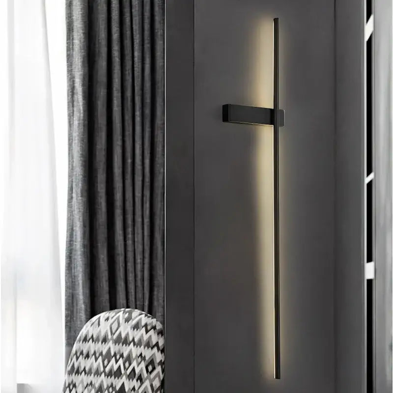Modern black copper wall lamp with a minimalist vertical led light strip warm illumination for bedroom decorbites copper wall lamp
