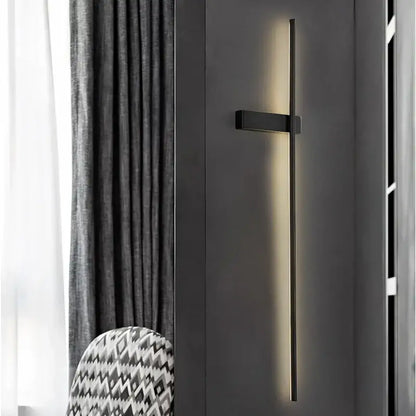 Modern black copper wall lamp with a minimalist vertical led light strip warm illumination for bedroom decorbites copper wall lamp