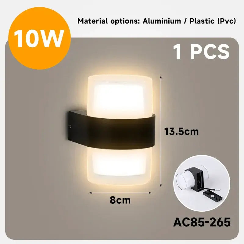 Modern black courtyard led wall light with 10w frosted diffuser and aluminum or pvc bracket for outdoor decorbites courtyard led
