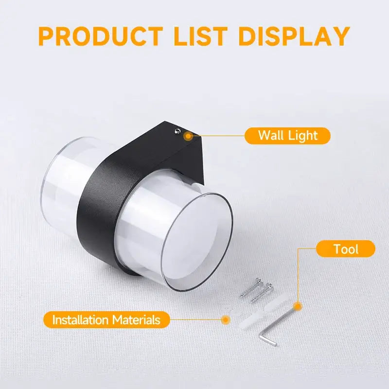 Modern black courtyard led wall light with a clear glass body and black metal mounting bracket for outdoor decorbites courtyard led use