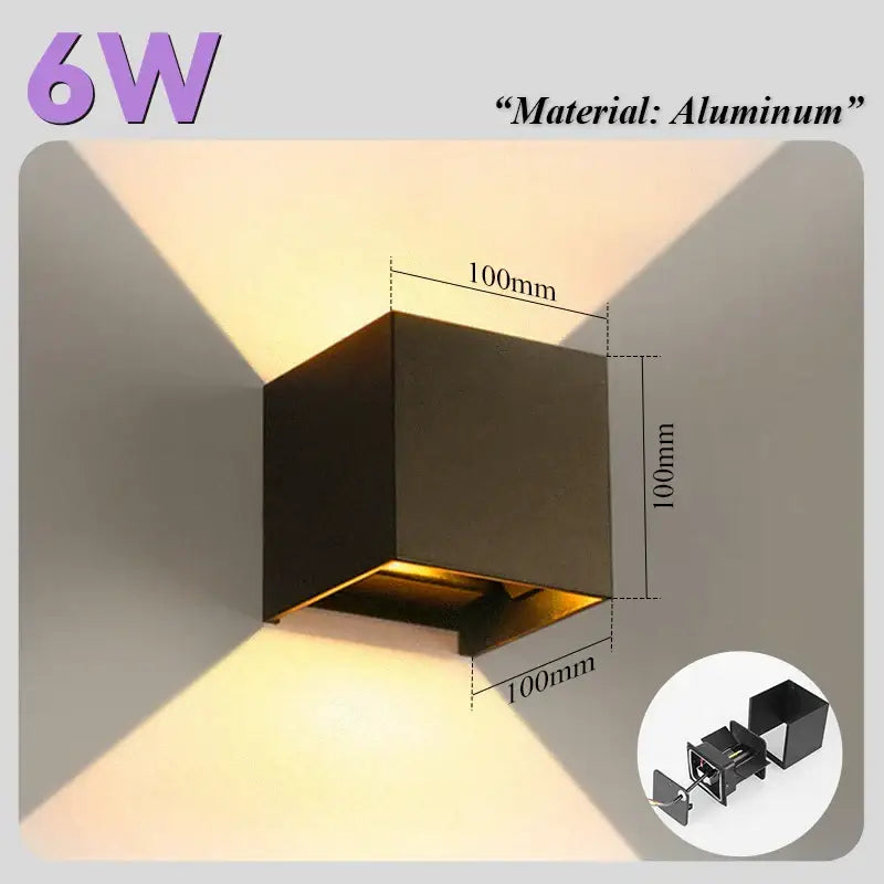 Modern black aluminum decorbites courtyard led cube wall light with 6w power for outdoor garden sconce lighting
