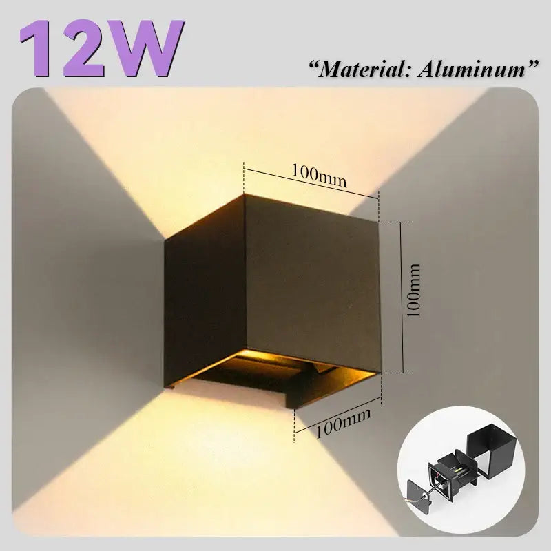 Black aluminum cube modern decorbites courtyard led wall sconce with 12w led lighting for outdoor garden use