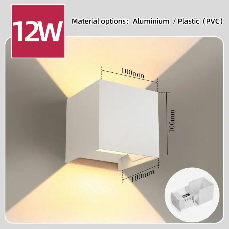 Modern black courtyard led wall light featuring a white cube-shaped 100mm aluminum or pvc design by decorbites courtyard led