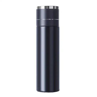 Modern black and cream 400ml stainless steel tumbler with dark navy insulated body and metallic silver lid and accent band