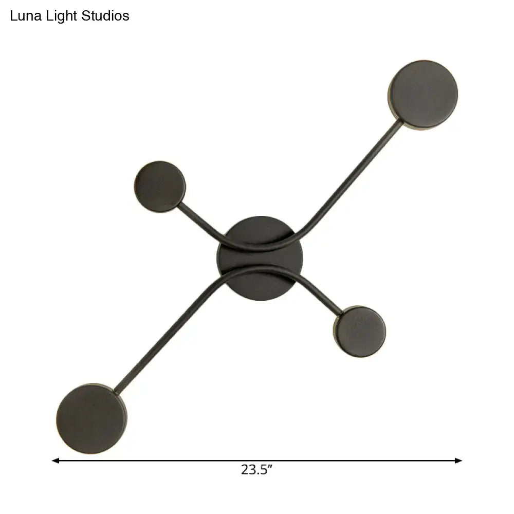 Modern black cross led wall lamp with a black matte finish and four circular light fixtures for living room lighting