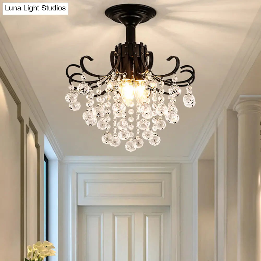 DecorBites™ Lámpara de techo semiempotrada moderna con bola de cristal negra y 3 cabezales para dormitorio