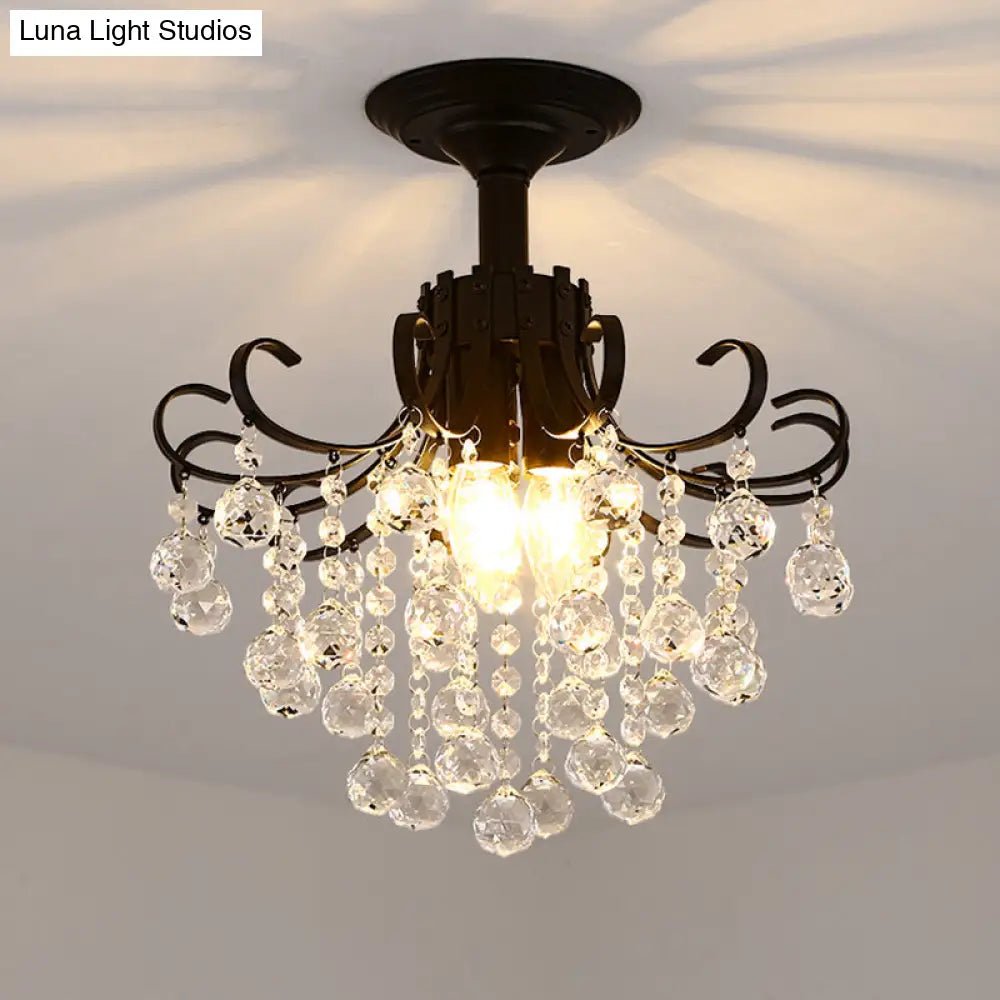 DecorBites™ Lámpara de techo semiempotrada moderna con bola de cristal negra y 3 cabezales para dormitorio
